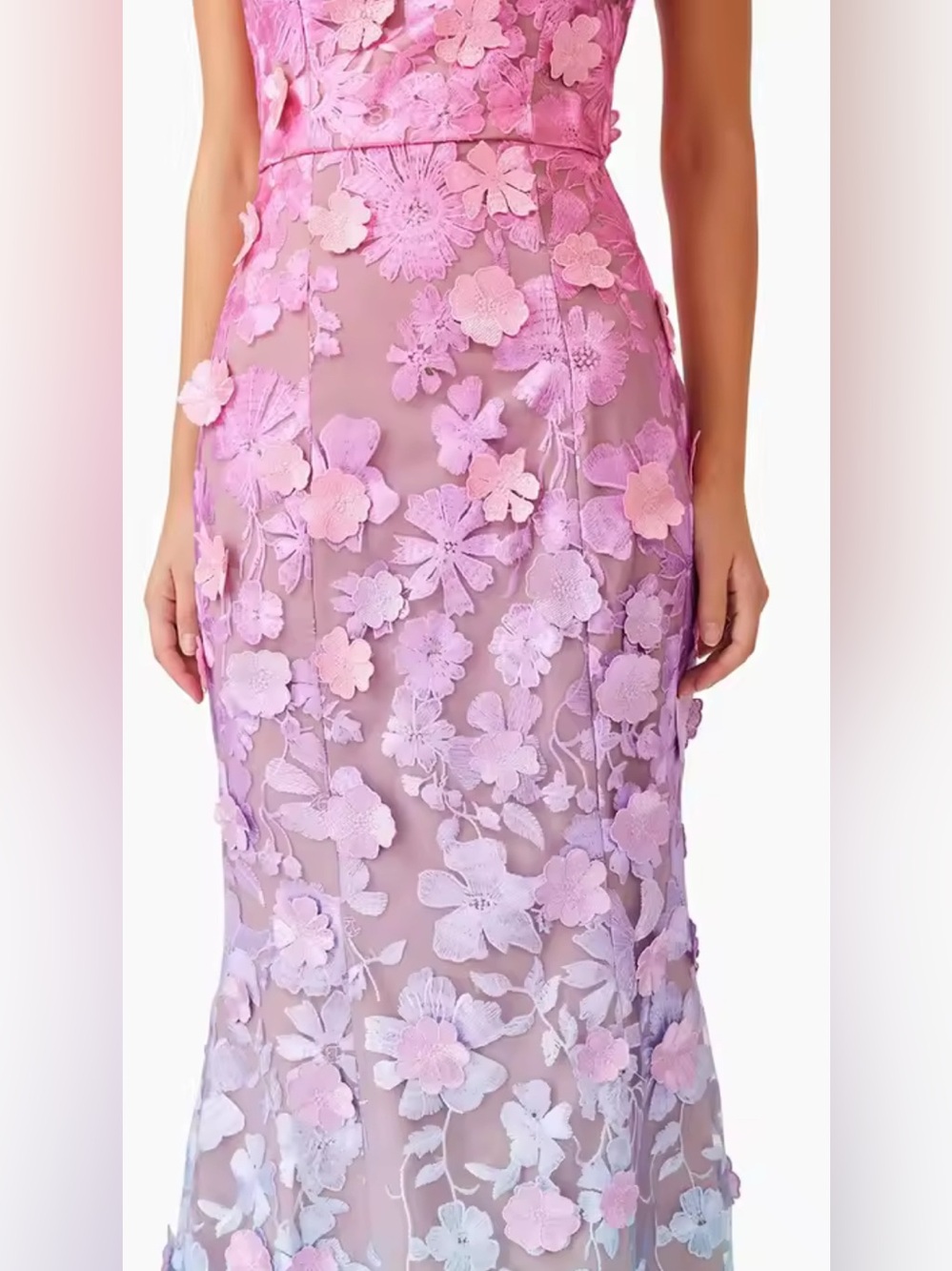 NEW $225 Strapless Pink Ombre Floral Appliqué Evening Dress - Picture 3 of 7